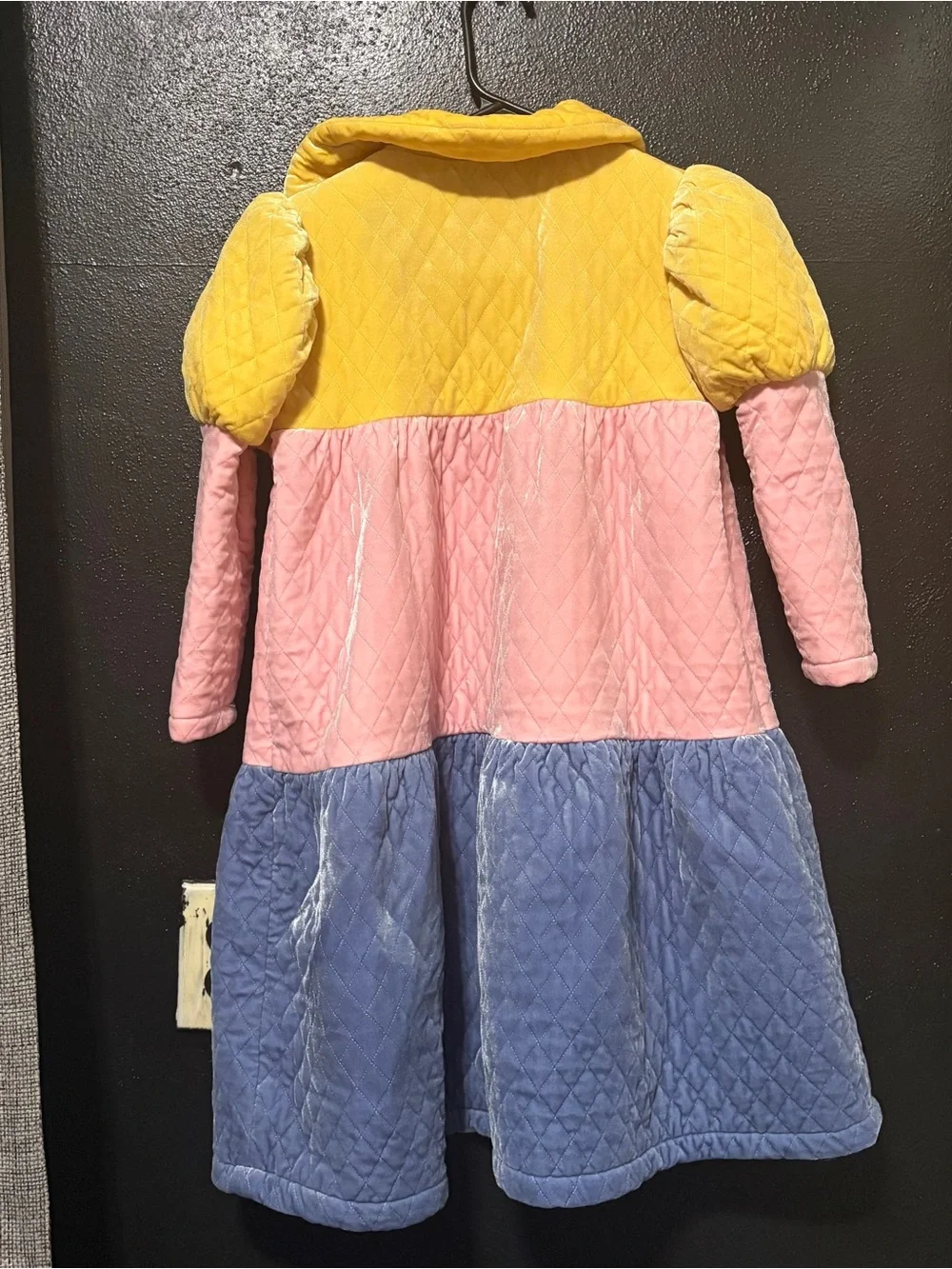 DALKOMHAI Girls Colorblock Quilted Long Coat - Yellow Pink Blue Size XL